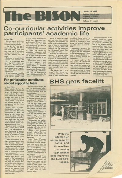 Cover of The Bison – October 25, 1985