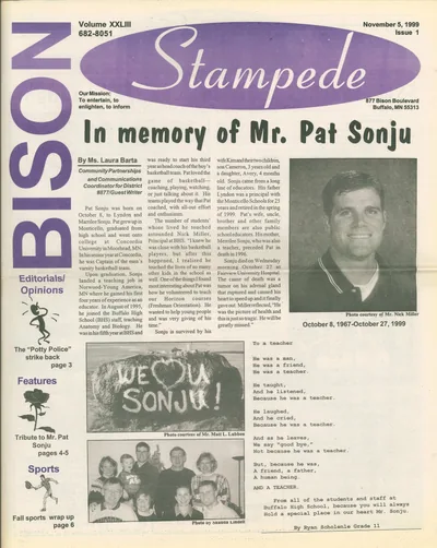 Cover of The Bison Stampede – November 5, 1999