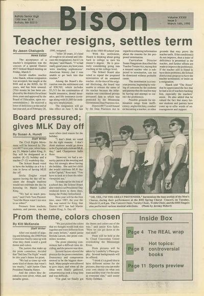 Cover of The Bison – March 16, 1990