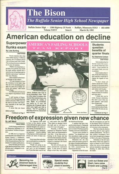 Cover of The Bison – March 20, 1992